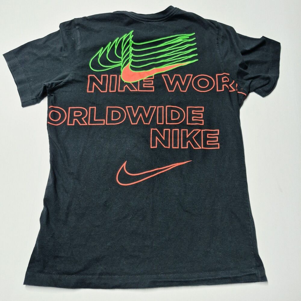 Nike Worldwide Tee Tokyo Globe Graphic TShirt Black Neon Green Size SMALL